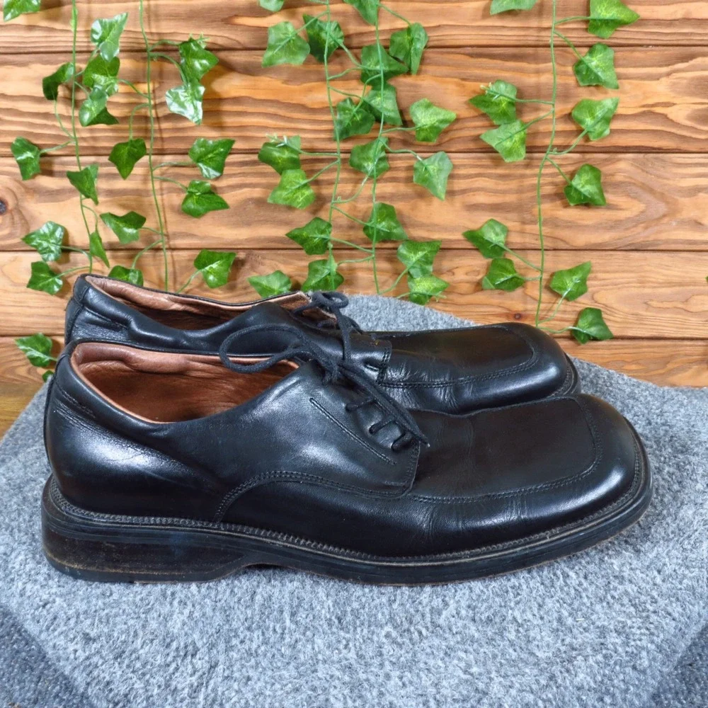 Aldo Men Square Toe Oxford Shoes Sz 44 Dress Formal Black Leather Made in Italy